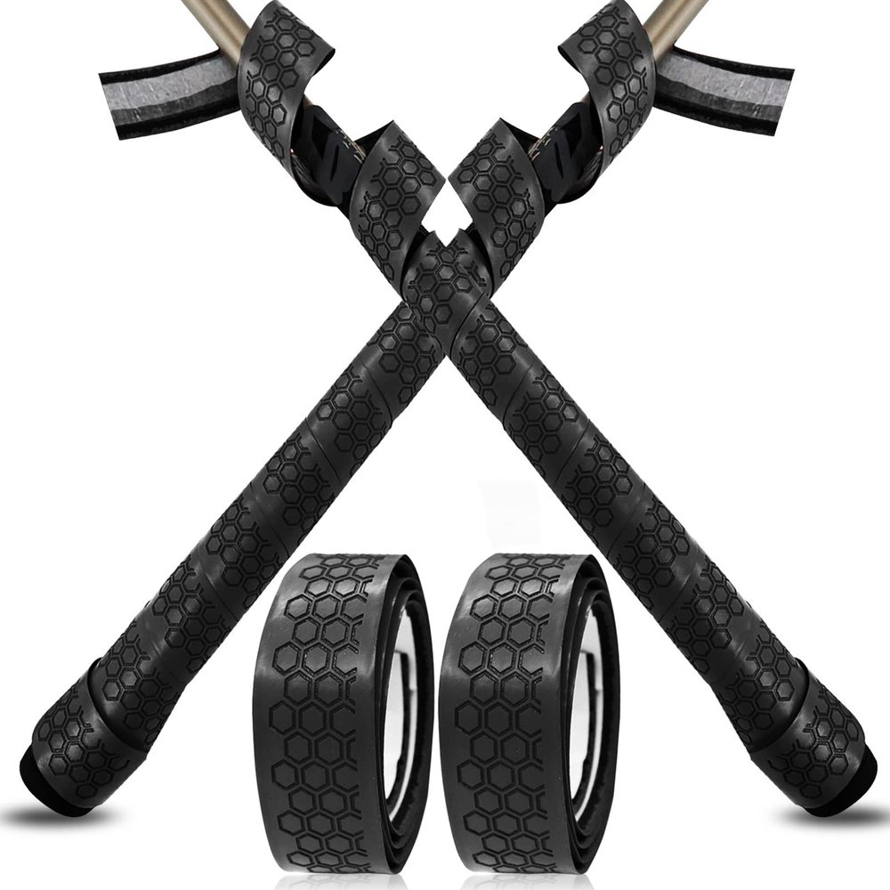 VEASAERS Bat Grip Tape Baseball Softball 2/4 Pack 40 inch 1.75mm Precut and Full Adhesive Back Pro Feel Soft Comfortable Tapes for Old Bats Handles (2 Pcs-Black Hexagon)