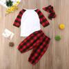 Zekky Baby Boy Summer Outfit Sets White Long Sleeve Letter Print Romper + Deer Head Print Plaid Pants + Hat g12 Casual view 3