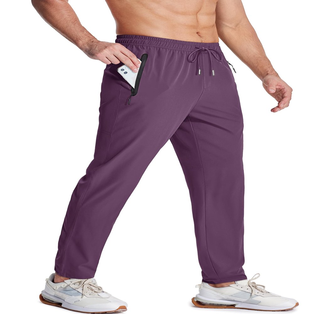 MAGCOMSEN Men's Lightweight Hiking Running Pants Dry Fit Waterproof Camping Fishing Travel Track Pants Purple Red 32