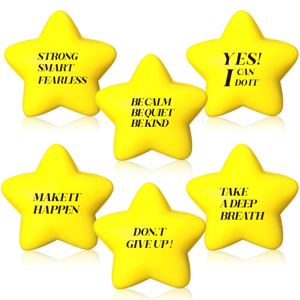 Chalyna 30 Pieces Motivational Star Stress Ball Quote Relief , 2.2 Inch PU Foam Stress Toys Bulk Sensory Star Toy Gifts for Kids Teens Adults Relieve Anxiety Party Supplies(Yellow)