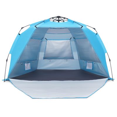 SweetBin Pop Up Beach Tent, Portable Beach Folding Sun Shade Shelter, UPF 50+ Protection, Easy Setup and Carry, Double Silver Coating with 3 Ventilation Window, Large Size Perfect for Family 4 People