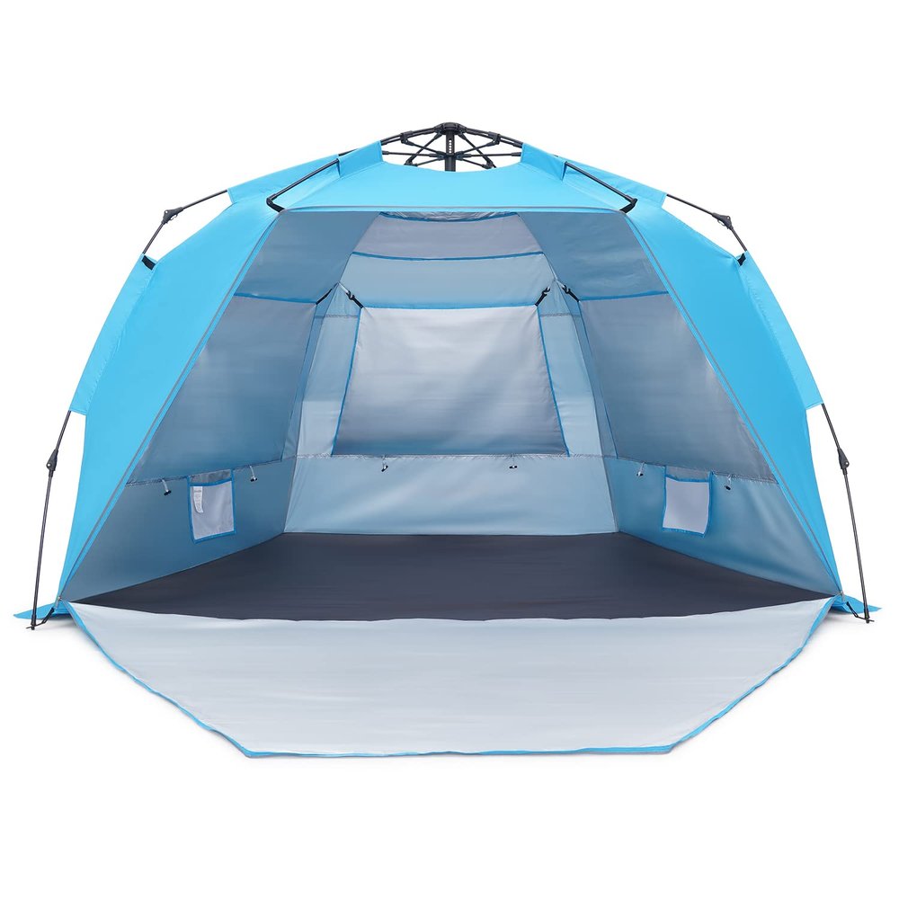SweetBin Pop Up Beach Tent, Portable Beach Folding Sun Shade Shelter, UPF 50+ Protection, Easy Setup and Carry, Double Silver Coating with 3 Ventilation Window, Large Size Perfect for Family 4 People