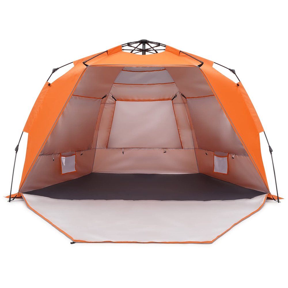 SweetBin Pop Up Beach Tent, Portable Beach Folding Sun Shade Shelter, UPF 50+ Protection, Easy Setup and Carry, Double Silver Coating with 3 Ventilation Window, Large Size Perfect for Family 4 People