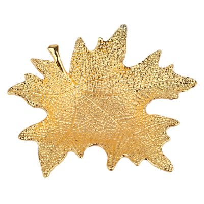 U/ D Gold Leaf Shaped Small Jewelry Ring Dish Gold Leaf Trinkle Dish Jewellery Tray Plate Decorative Plate for Necklace Earrings Rings Bracelet Tray Organizer Wedding Party Decor (12 * 12cm)