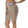 Moily Womens Shimmery Oily Bright High Waist Stocking Skirt Sheer Mesh Bodycon Skirt Miniskirt Grey One Size view 3