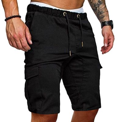 Maiyifu-GJ Men Elastic Waist Outdoor Cargo Shorts Drawstring Relaxed Workout Short Lightweight Multi Pockets Short Pants (Black,XX-Large)
