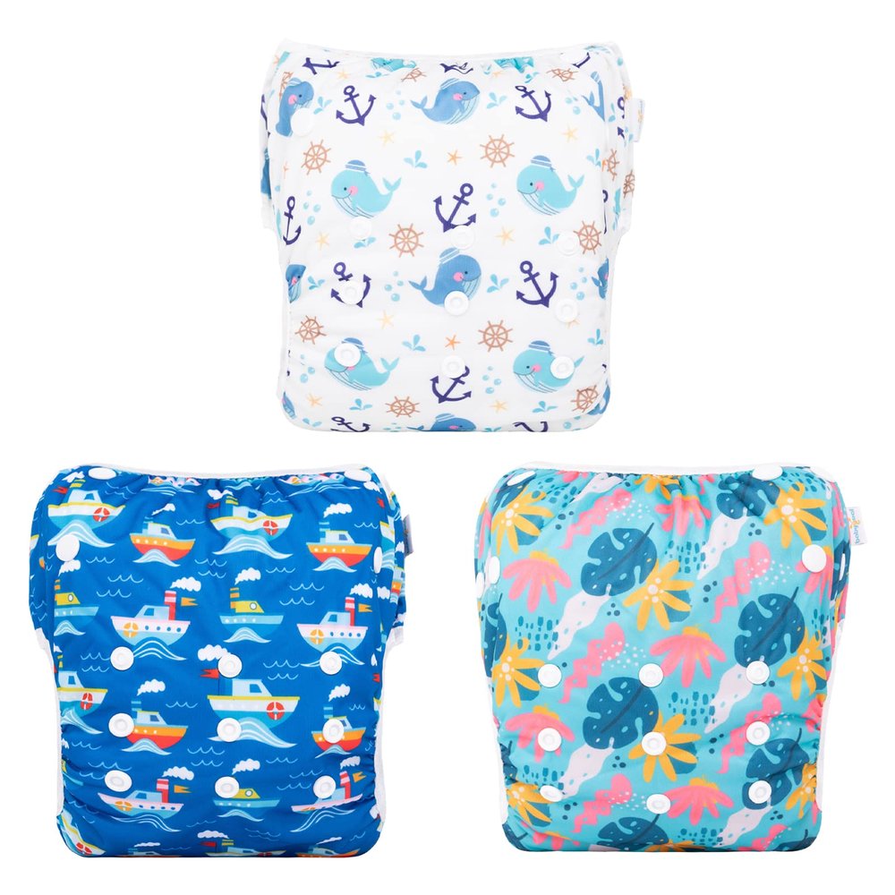 Babygoal Baby & Toddler Boys&Girls Swim Diapers, Reusable Adjustable Washable One Size Fits 6M-3T Gifts and Swimming Lessons 3 Pack 3ZSD26