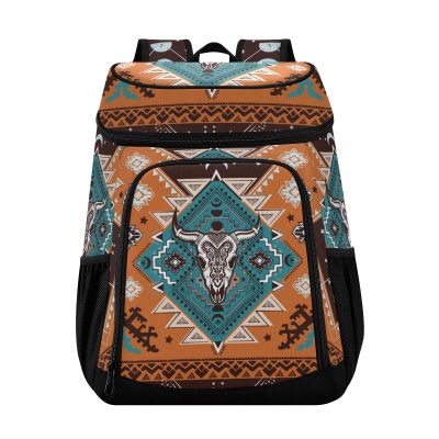 ALAZA Indian Tribal Aztec Geometric Skulls Cooler Backpack Reusable Insulated Lunch Bag with Adjustable Shoulder Strap for Women Men Picnic Work College Hiking Camping Office Beach