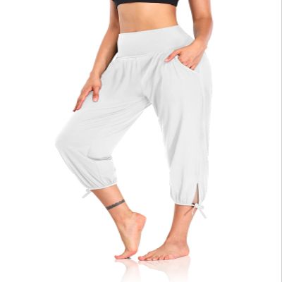 DIBAOLONG Womens Yoga Pants Capri Loose Workout Sweatpants Comfy Lounge Joggers with Pockets White L