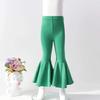 IMEKIS Toddler Baby Girl Bell Bottoms for Kids Ruffle Leggings Long Flare Pants Cotton High Waist Solid Color Tights Jeans Fall Winter Outfit Workout Yoga Gymnastics Dance Casual Trousers Green 4-5T view 2