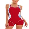 Hansber Women's Boyshort One Piece Swimsuit Athletic Rash Guard Swimwear Zip-Up Sleeveless Racerback Bathing Suit Red Large view 2