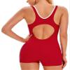 Hansber Women's Boyshort One Piece Swimsuit Athletic Rash Guard Swimwear Zip-Up Sleeveless Racerback Bathing Suit Red Large view 3