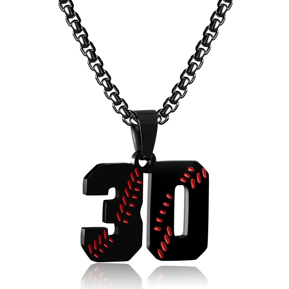 HSWYFCJY Personalized Baseball Necklace for Men, Athletes Jersey Number 30 Stainless Steel Team Charm Pendant Gifts