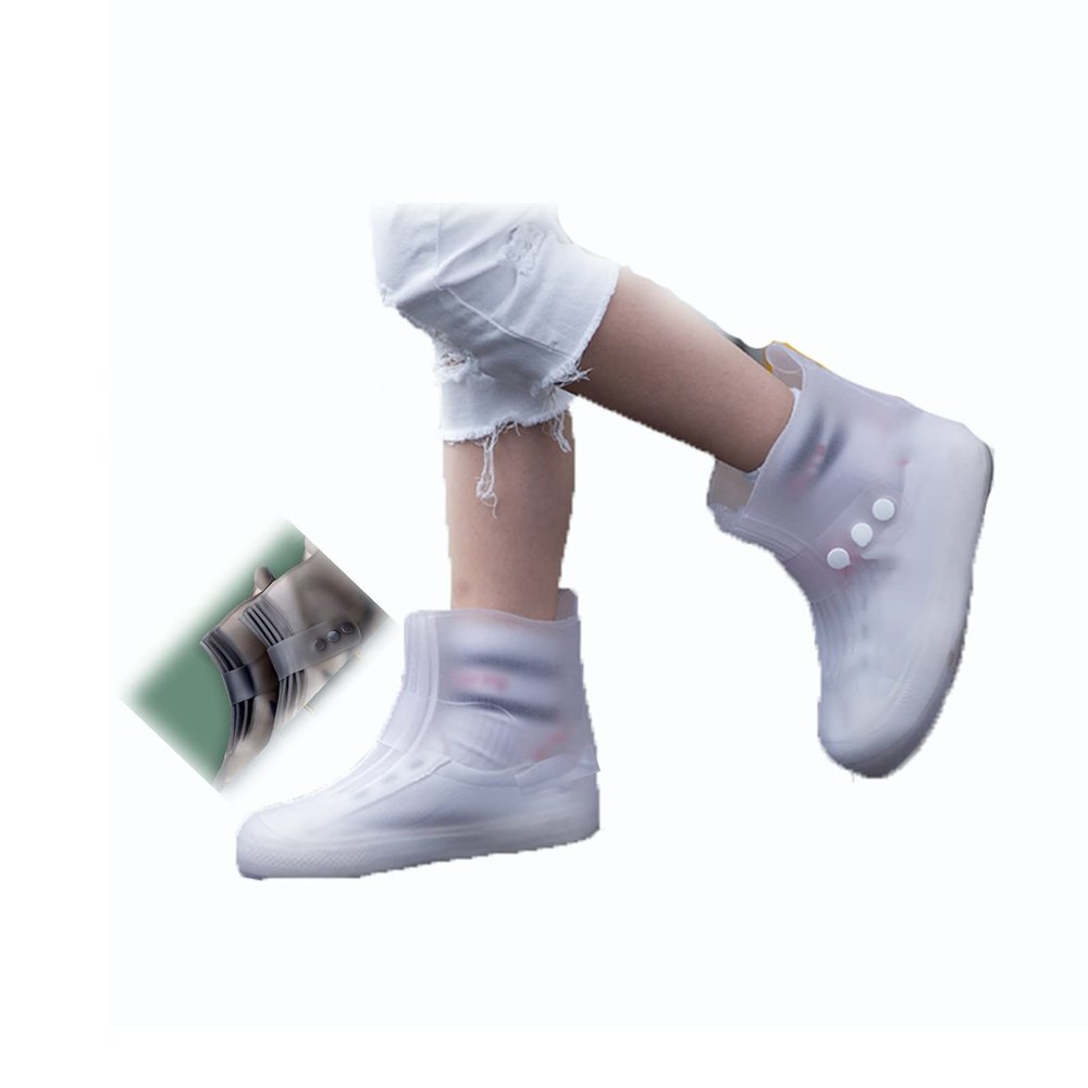 YXYECEIPENO Waterproof Shoe Cover Reusable Silicone Rain Boot Cover Suitable for Children and Adults Large Opening, Easy to Wear and Non-Slip (Color : White, Size : Medium)
