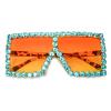 ailov Oversized Trendy Bling Crystal Sunglasses for Men Women Party Favors Rhinestone Rectangle Glasses (Yellow Leopard/Blue Rhinestones) view 2