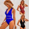 2022 Women Swimsuit Bikini Hipster Seaside Hollow Halter Swimsuit Strap Cross One Piece Solid Color Swimsuit (M, Blue) view 2