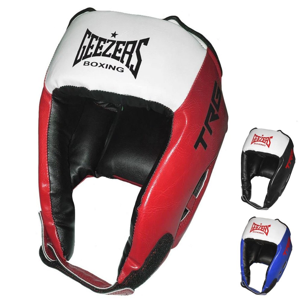 Geezers Boxing Junior TRG Training Open Face Head Guard for Boxing, MMA Sparring, PU Material Headgear (XX-Small, Red)