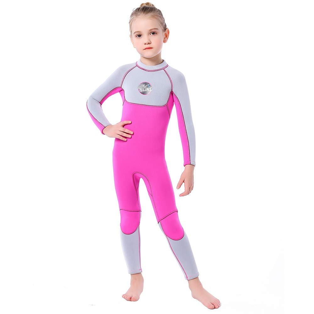 ILAVSUN Kids Wetsuit Girls - 3mm Neoprene Thermal Full Body Wet Suits Long Sleeve One Piece Swimsuit Keep Warm Back Zip UV Protection for Scuba Diving Snorkeling Swimming Surfing Water Sports S