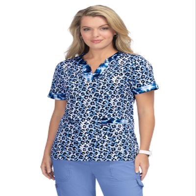 KOI Stretch 1070PR Women's Stretch Elena Top Tie Dye Leopard Blue S