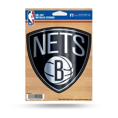 NBA Rico Industries Brooklyn Nets Die Cut Metallic Sticker 5" x 7" Metallic Die-Cut Decal