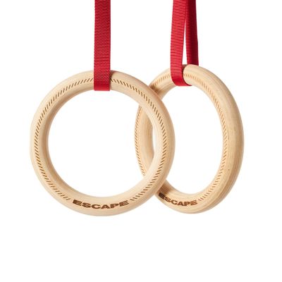 Escape Climbing Rings | Rock Climbing Training Rings | Wood Strength Training | Gymnastic Rings Set with 15 Adjustable Straps| Great for Gyms