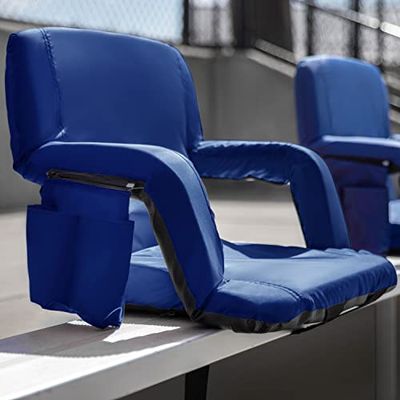 BizChair Set of 2 Red Portable Lightweight Reclining Stadium Chairs with Armrests, Padded Back & Seat - Storage Pockets & Backpack Straps