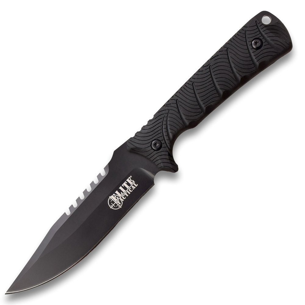 Elite Tactical -Fixed Blade Knife - BACKDRAFT - Fine Edge Drop Point Blade with Black Nylon Fiber Handle, Full Tang Construction, MOLLE Compatible Sheath, EDC, Tactical, ET-FIX005BK