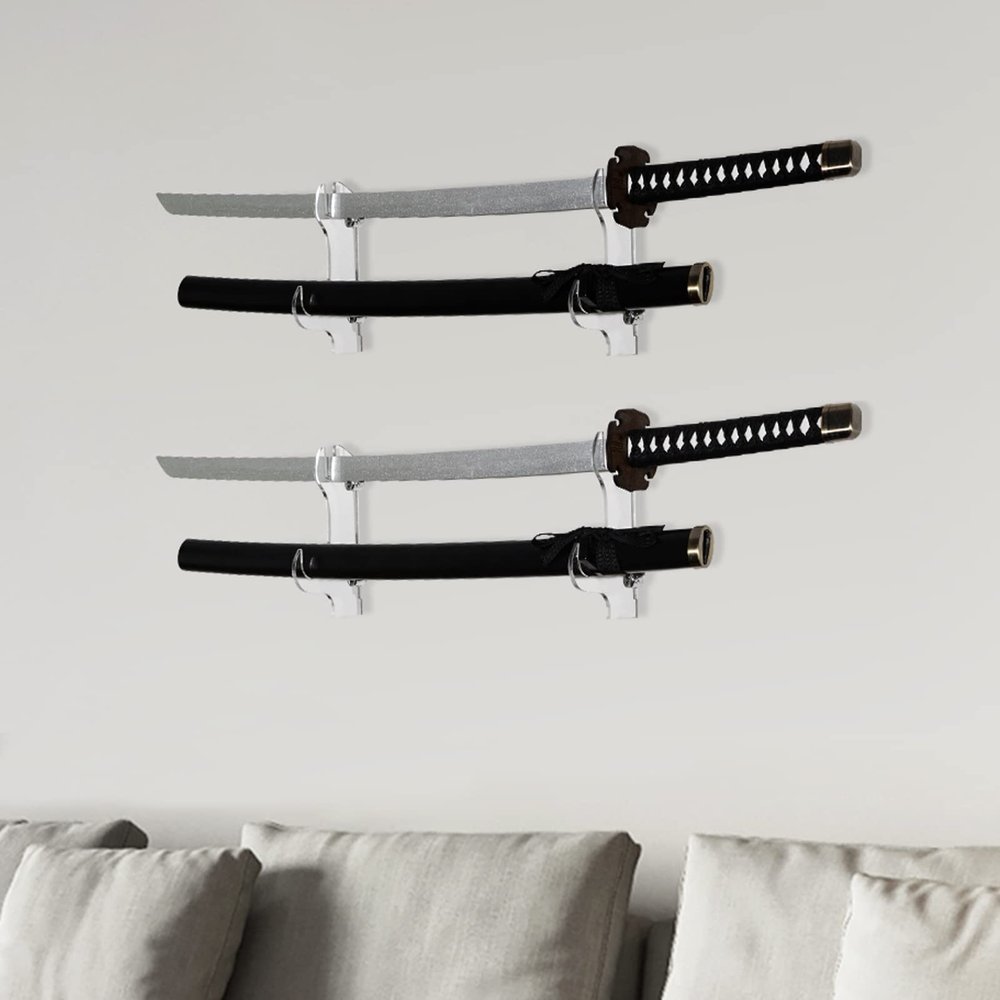 BYTOTU Katana Wall Holder-Transparent Plexiglass - Sword Wall Mount Display - (Swords Not Included)