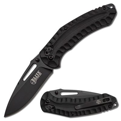 Elite Tactical - Manual Folding Knife w/Rapid Lock - PYRODEX - Fine Edge Drop Point Blade, D2 Steel, Ball Bearing Pivot, G10 Handle w/Deep Carry Pocket Clip, EDC, ET-FDR008BK