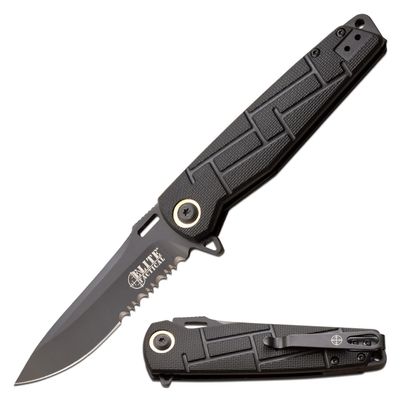Elite Tactical - Pocket Folding Knife - READINESS - Partially Serrated Drop Point Blade with Black Nylon Fiber Handle, Reversible Pocket Clip, EDC, ET-A001BKS