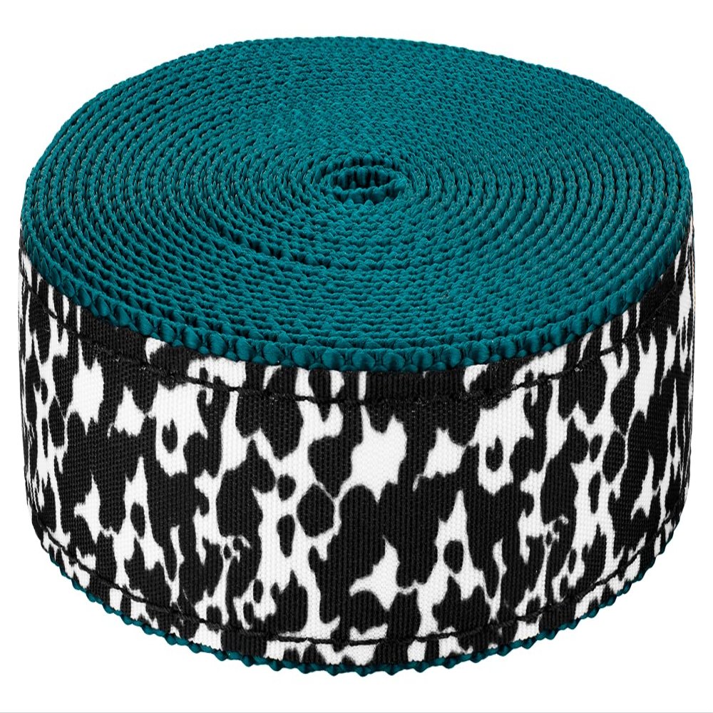 Country Brook Design - Dairy Cow Ribbon on Teal Nylon Webbing (3/4 Inch, 50 Yards)