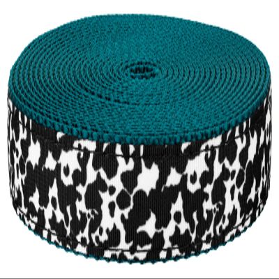 Country Brook Design - Dairy Cow Ribbon on Teal Nylon Webbing (3/4 Inch, 20 Yards)