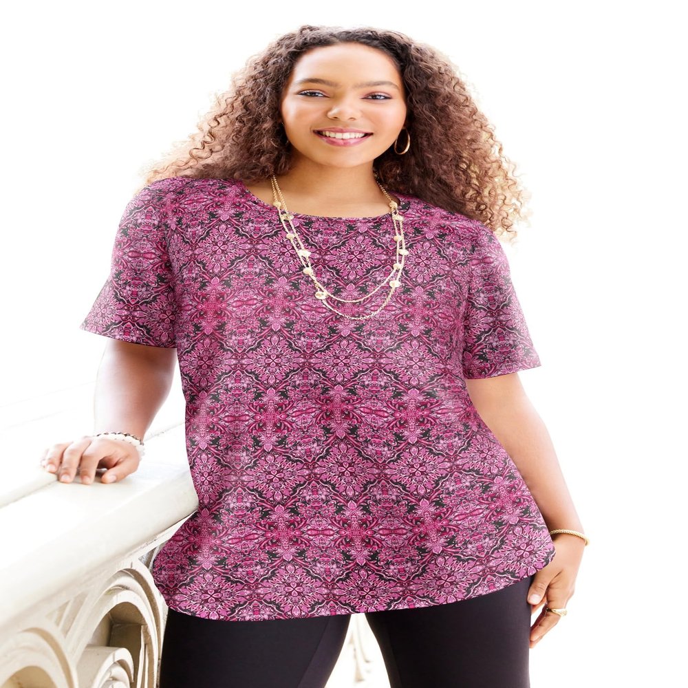 Catherines Women's Plus Size Suprema Ultra-Soft Scoopneck Tee - 5X, Pink Medallion