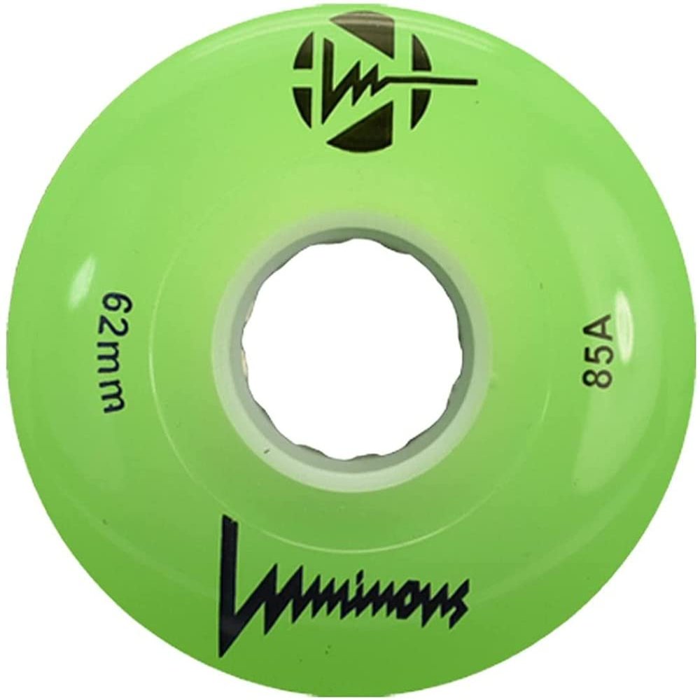 Luminous LED Quad Roller Skate Outdoor Wheels (4 Pack, Green, 62mm x 30mm/85A)