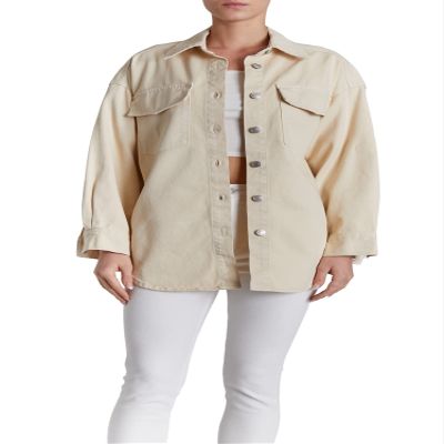 [BLANKNYC] Womens Luxury Clothing Long Sleeve Denim Jacket Shacket with Button Closure, Comfortable & Stylish, Butter, Large
