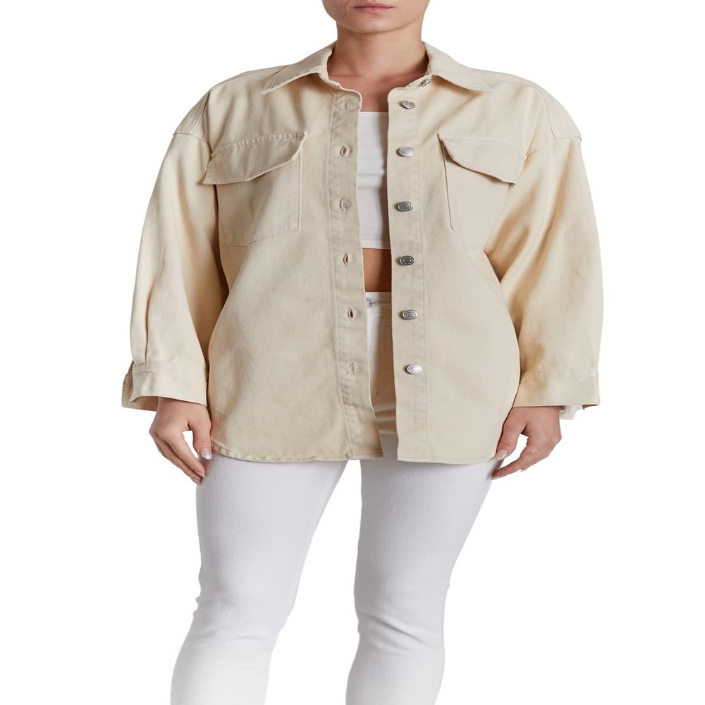 [BLANKNYC] Womens Luxury Clothing Long Sleeve Denim Jacket Shacket with Button Closure, Comfortable & Stylish, Butter, Large