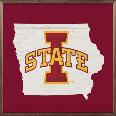 Kendrick Home + Stadium Iowa State Cyclones ISU State Logo Collegiate Framed Square Wood Sign with State and Team Logo (10x8)