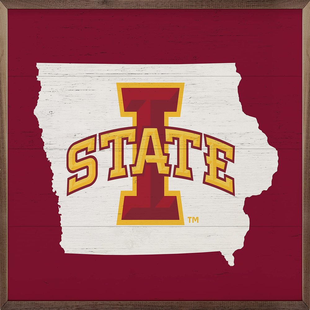 Kendrick Home + Stadium Iowa State Cyclones ISU State Logo Collegiate Framed Square Wood Sign with State and Team Logo (10x8)
