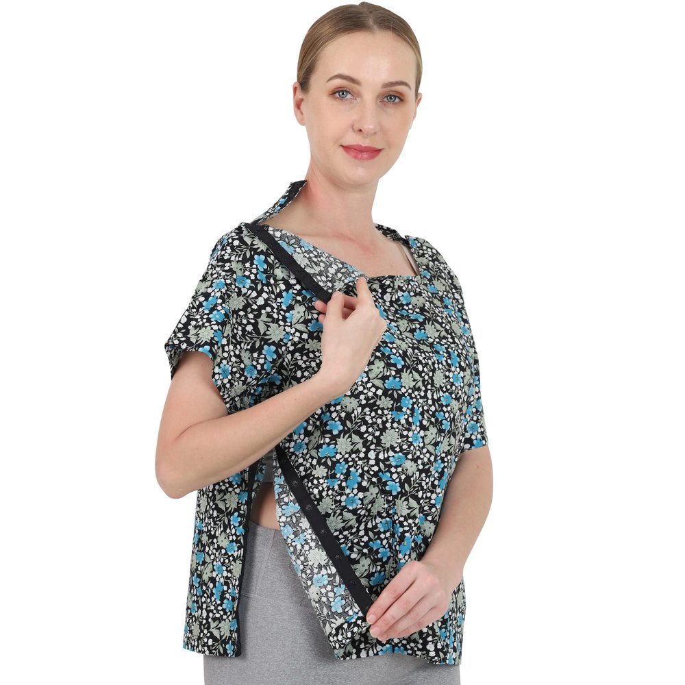 TOMMHANES AMISGUOER Post Shoulder Surgery Shirt - Short Sleeve Rehab Clothes with Drain Management Pockets(KF08-XXL)