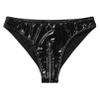 dPois Women's Shiny Latex Liquid Wet Look Zipper Crotch Hot Pants Booty Shorts Knickers Type A Black X-Large view 4