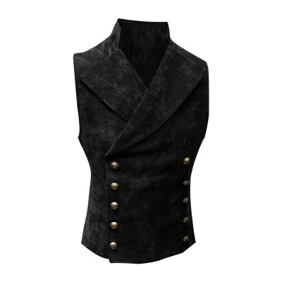 Men's Vintage Suit Vests Double Breasted Medieval Victorian Waistcoat Western Plus Size Party Prom Vest Jacket Black