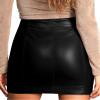 MANGOPOP Women Basic High Waisted Mini Short Pencil Bodycon Faux Leather Skirt, XS, Black(035) view 2
