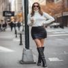 MANGOPOP Women Basic High Waisted Mini Short Pencil Bodycon Faux Leather Skirt, XS, Black(035) view 4