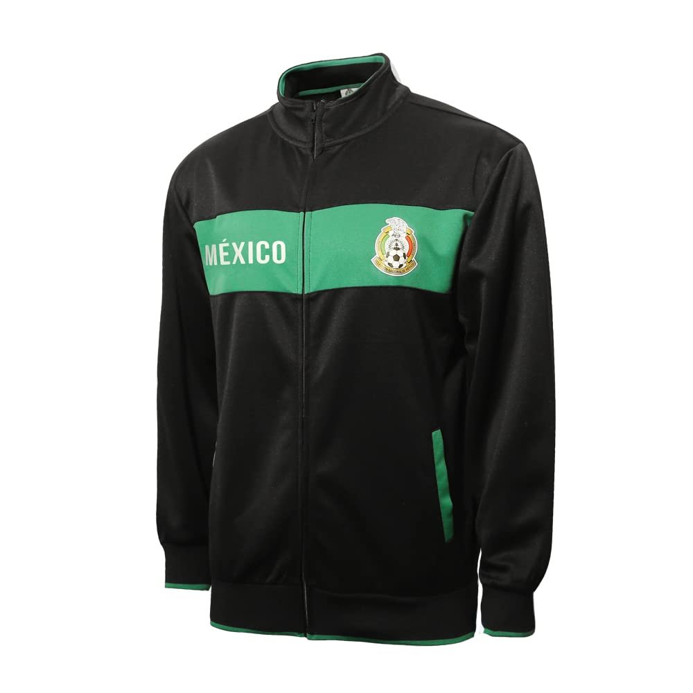 Icon Sports Mexico Soccer Track Jacket Officially Licensed Unisex Zip-Up Outerwear Black M