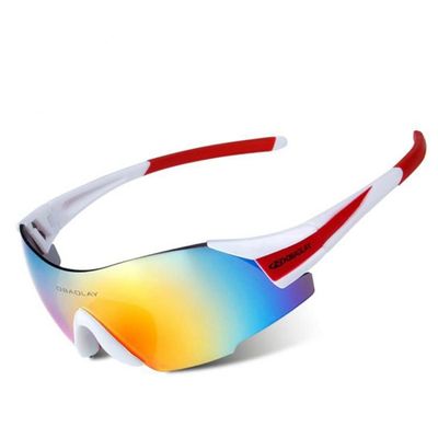 Aiwhlmn Cycling Glasses UV400 Outdoor Sports Eyewear Fashion Frameless Bike Bicycle Sunglasses MTB Goggles Riding Equipment (White red)