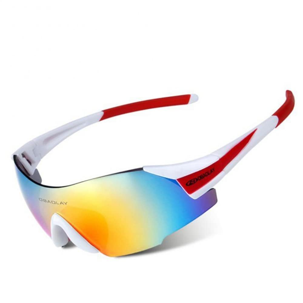 Aiwhlmn Cycling Glasses UV400 Outdoor Sports Eyewear Fashion Frameless Bike Bicycle Sunglasses MTB Goggles Riding Equipment (White red)