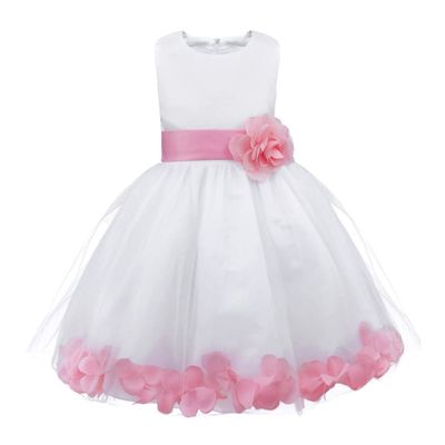 Nikiikoo Kids Girls Wedding Party Rose Bowknot Petals Flower Girl Dress Princess Pageant Bridesmaid Ball Gown Pink 4 Years