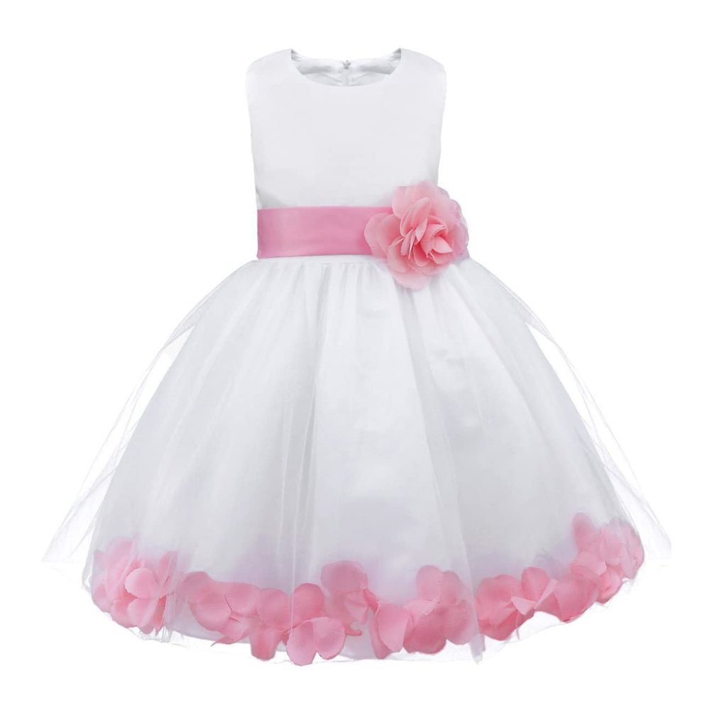 Nikiikoo Kids Girls Wedding Party Rose Bowknot Petals Flower Girl Dress Princess Pageant Bridesmaid Ball Gown Pink 4 Years
