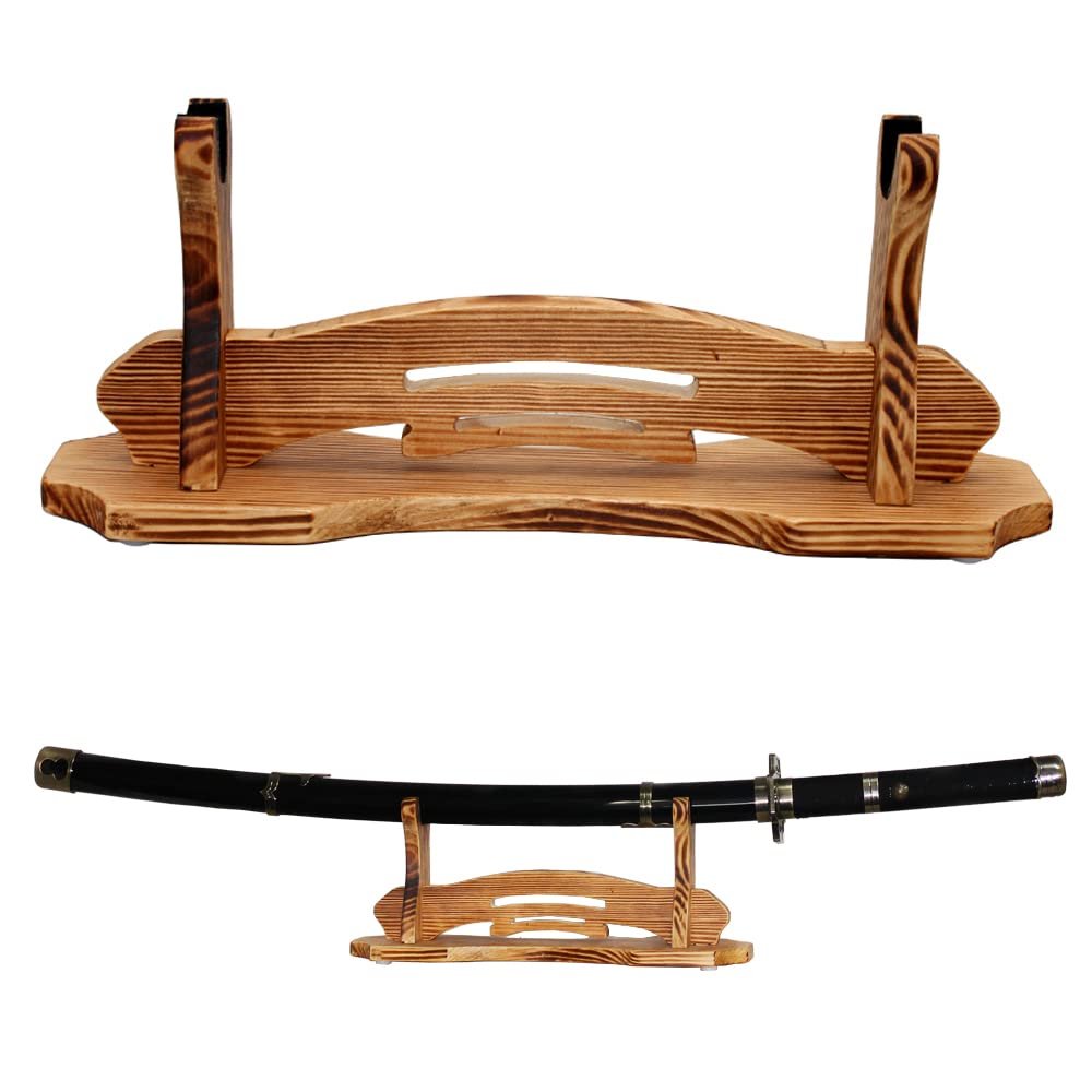 BiJun Sword Stand Katana Holder, Samurai Sword Hanger Display Katana Stand Lightsaber Holder Rack Wall Mounted Hook for Katana Wakizashi Tanto Support All Swords (1 Tier)