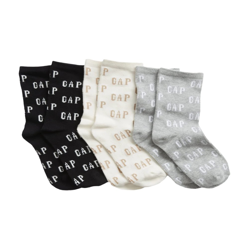 GAP Boys Crew Socks, Multi-Pack Kids Socks, Soft & Stretchy, Comfortable, Multi Logo, Medium
